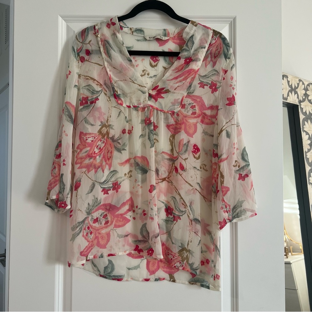 Cream top with pink flowers